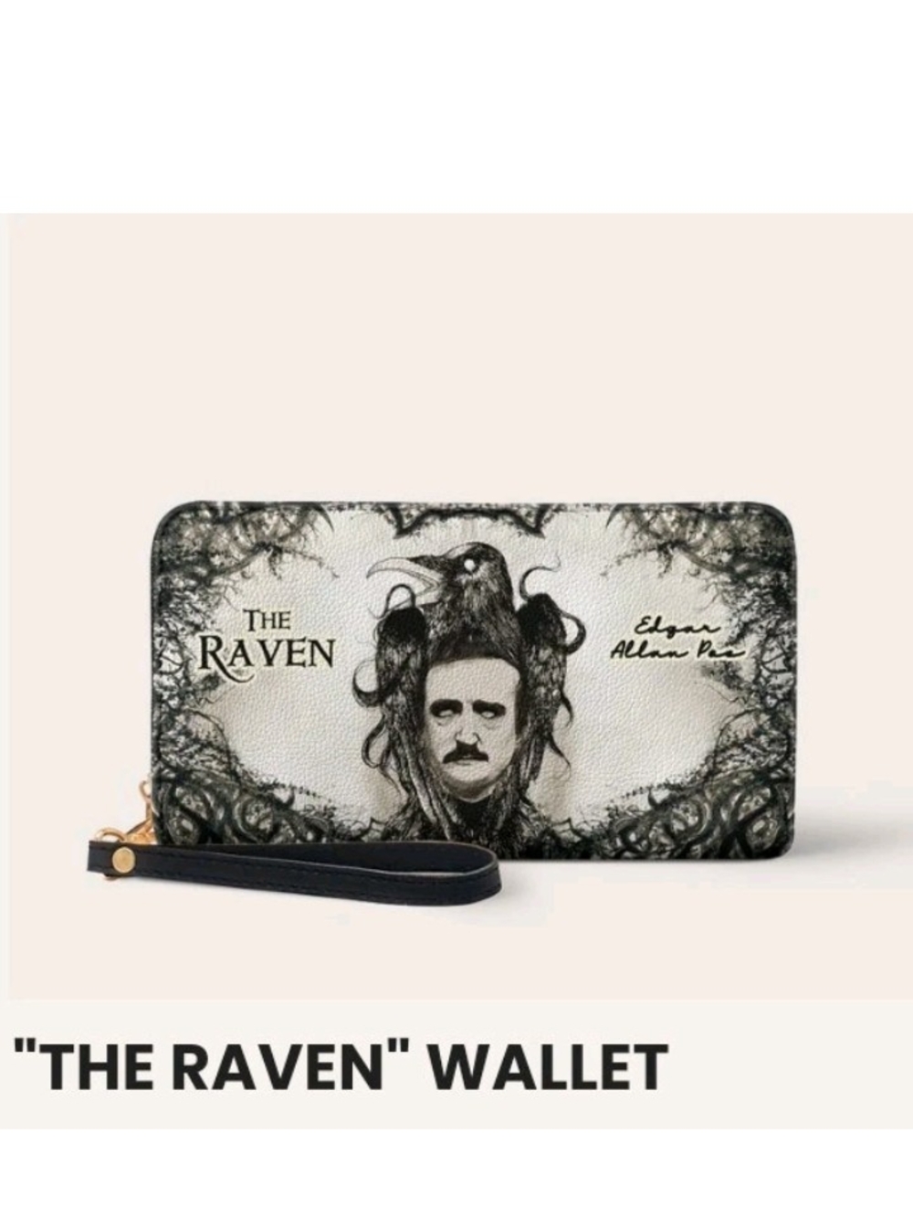 NEW "The Raven" Black & White Wristlet Wallet by Lettoria (Vegan Leather)